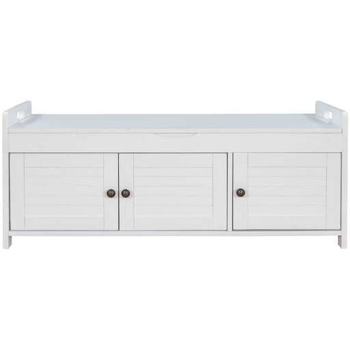 Storage Bench With 3 Shutter-Shaped Doors, Shoe Bench With Removable Cushion And Hidden Storage Space Hearth and Haven