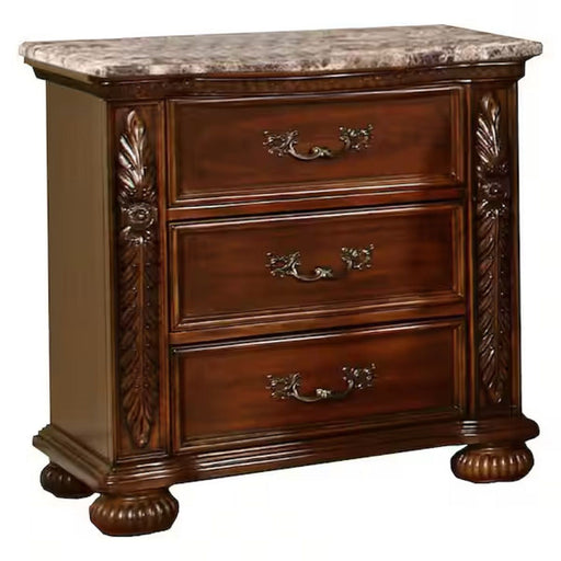 3 Drawer Nightstand, Bedside Table Hand Carved Storage For Bedroom - Cherry Home Essentials