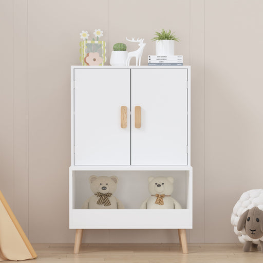 Toy Storage Cabinet With Doors And Open Shelf, Toddler Bookshelf For Playroom - White Home Essentials
