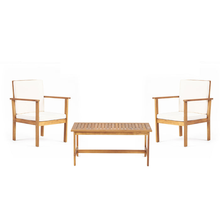 3 Piece Patio Set With Slatted Design, 2 Club Chairs And Coffee Table - Brown