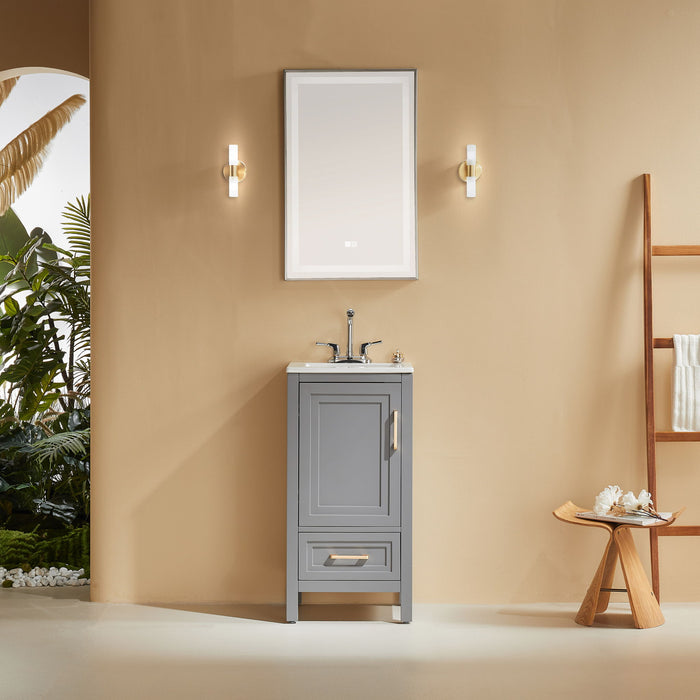 Fully Assembled 18'' Freestanding Single Bathroom Vanity With Ceramic Top - Gray Home Essentials