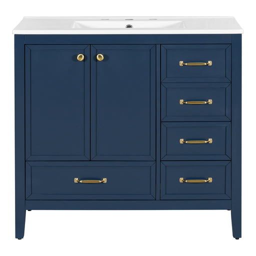 Elegant Vintage Bathroom Vanity & Sink And Soft Closing Door, 4 Drawers Of Different Sizes Frame Noble House