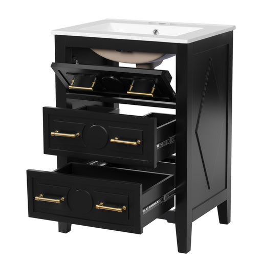 Bathroom Vanity With Sink, Free Standing Single Set, 3 Drawer Storage Cabinet Hearth and Haven