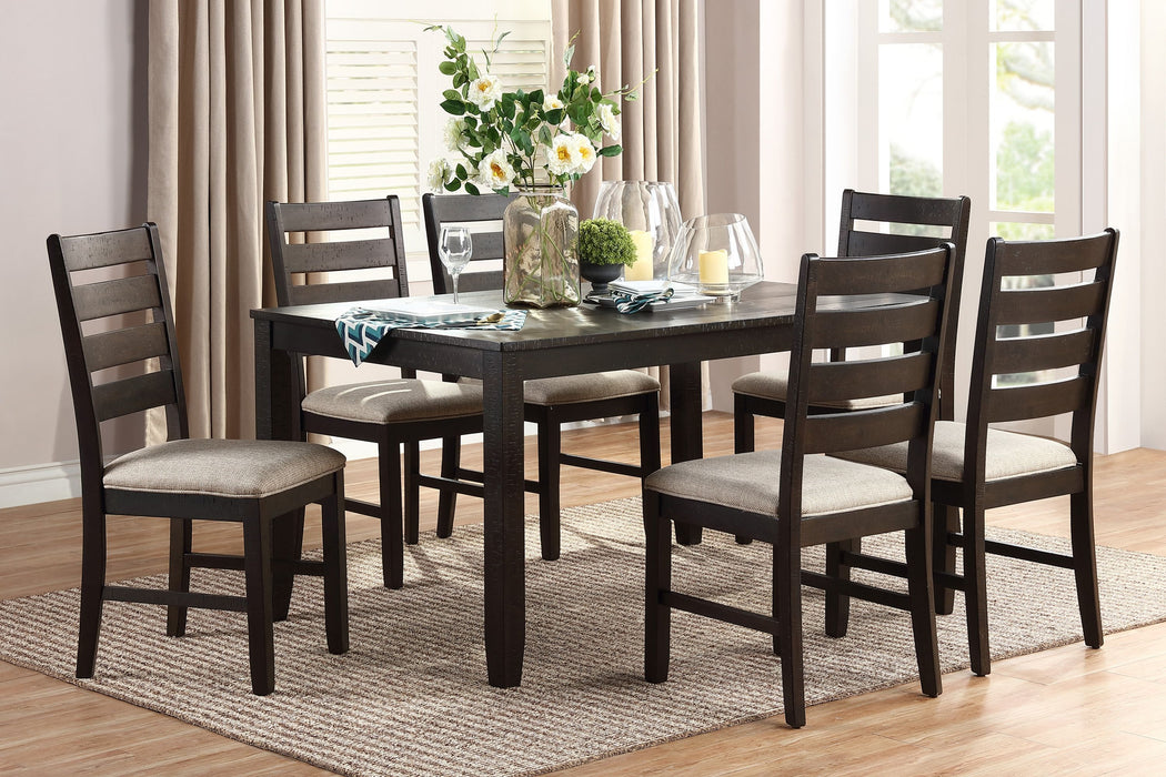7 Piece Dining Set Brown Finish Table And 6 Side Chairs Beige Upholstery Seat Ladder Back Wooden Kitchen Dining Furniture