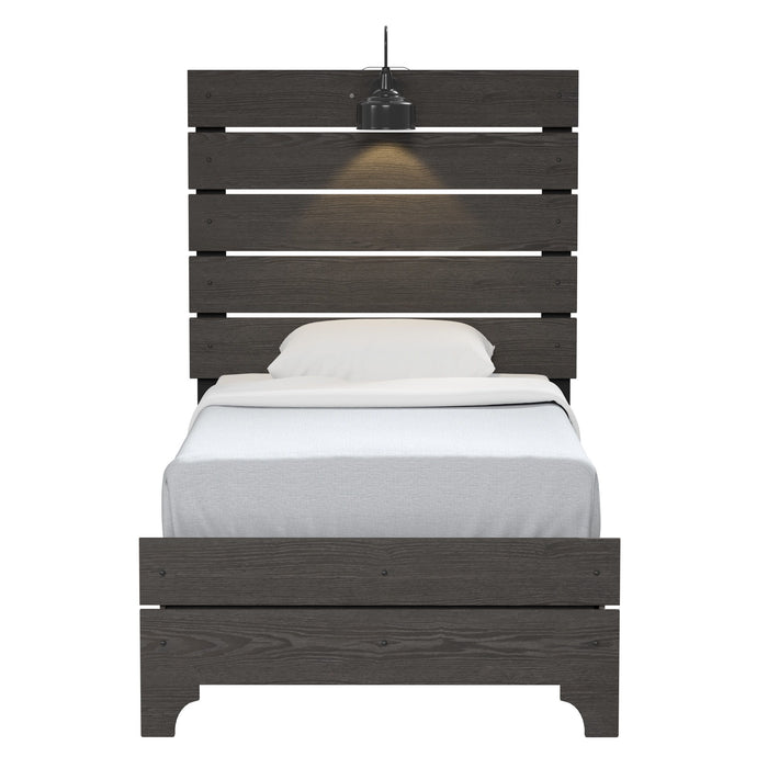Twin Bed With Integrated Lights - Brown Emerald Home