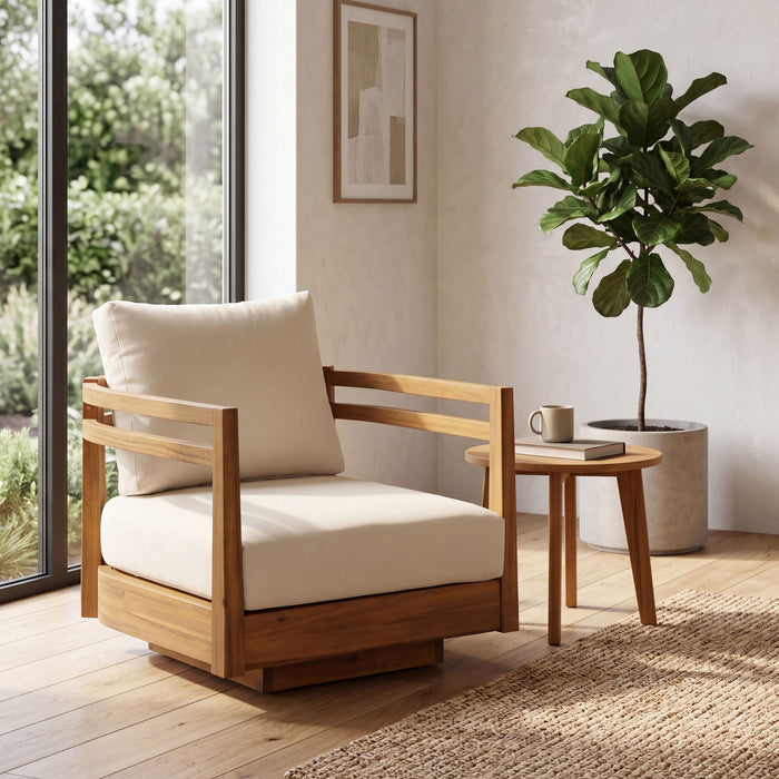 Outdoor Smooth Swivel Chair With Cushions Noble House