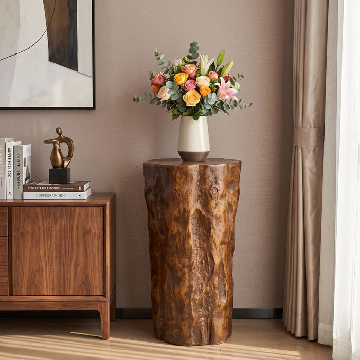Tree Stump Side Table, Indoor / Outdoor Use - Antique Brown Noble House