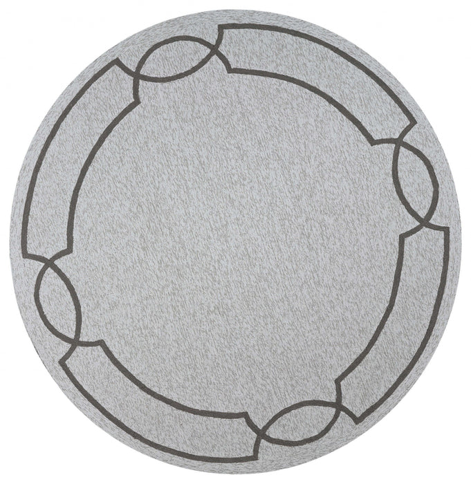 7' Hand Hooked UV Treated Bordered Round Indoor / Outdoor Area Rug - Ivory Oatmeal