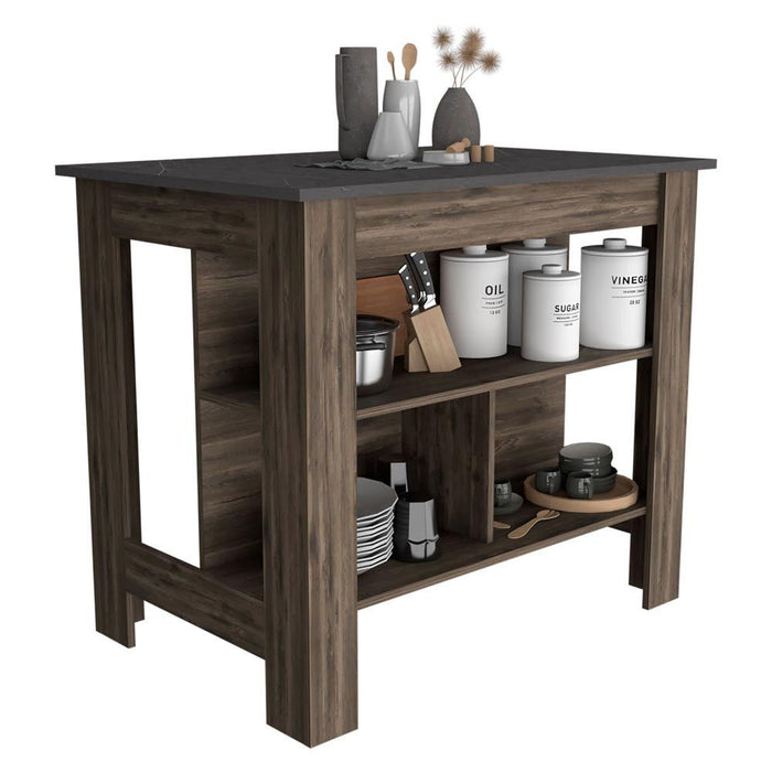 Kitchen Island With Three Storage Shelves - Dark Brown / Onyx