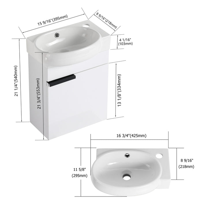Soft Close Doors Bathroom Vanity With Sink, Compact Wall Mounted Design Basin Home Essentials
