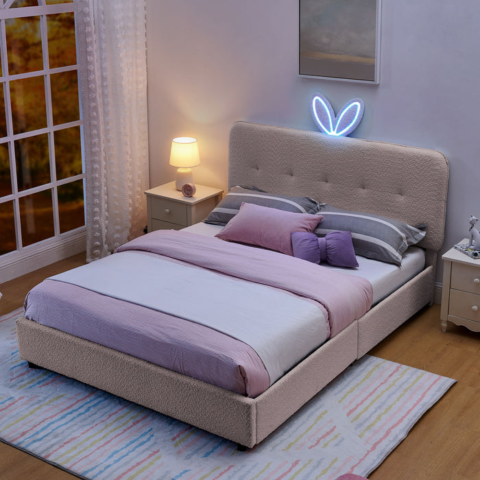Upholstered Bed With Oversized Rabbit Ear Headboard, LED Lights & 4 Storage Drawers Home Essentials