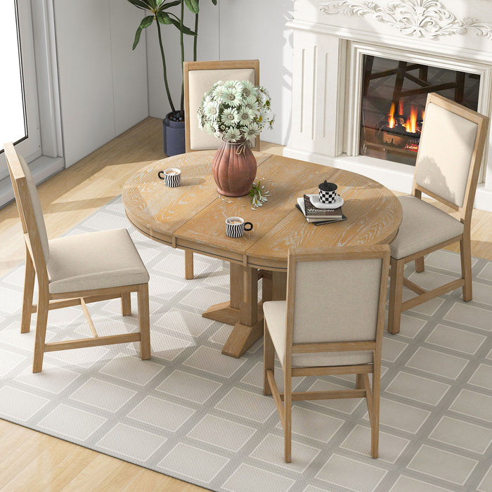 Dining Set & Extendable Round Table And 4 Upholstered Chairs Hearth and Haven