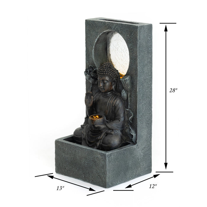 Zen - Outdoor Buddha Waterfall Fountain - Black Patioseek