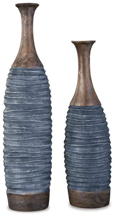 Blayze - Vase Set (Set of 2) - Antique Gray / Brown Signature Design by Ashley®