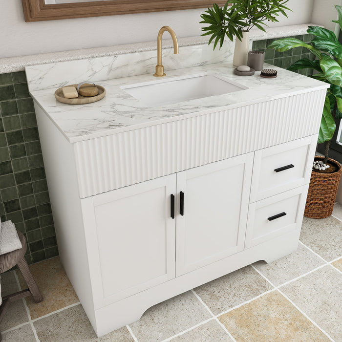 Bathroom Vanity Set, Fluted Cabinet, Soft Close Doors & Drawers, Single Faucet Hole, Sink Included - White Home Essentials