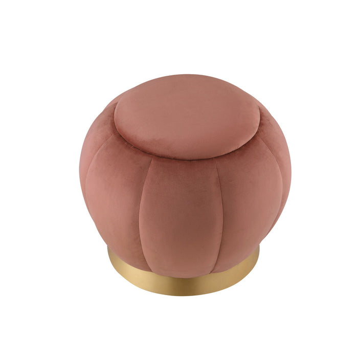 Velvet Round Ottoman - Gold / Blush