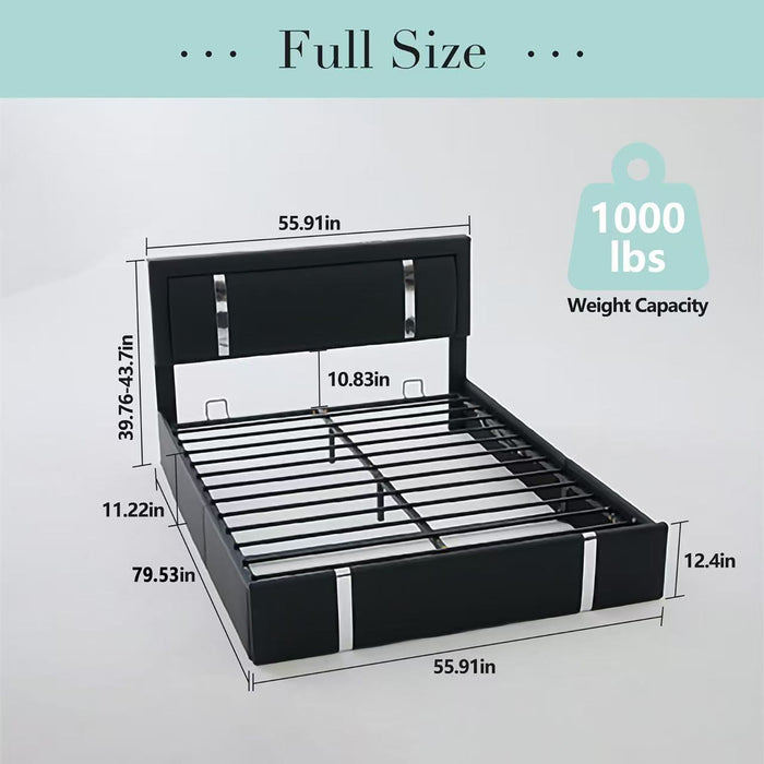 Upholstered Platform Bed Frame With Adjustable LED Headboard, USB C-Charging, Hydraulic Lift Home Essentials
