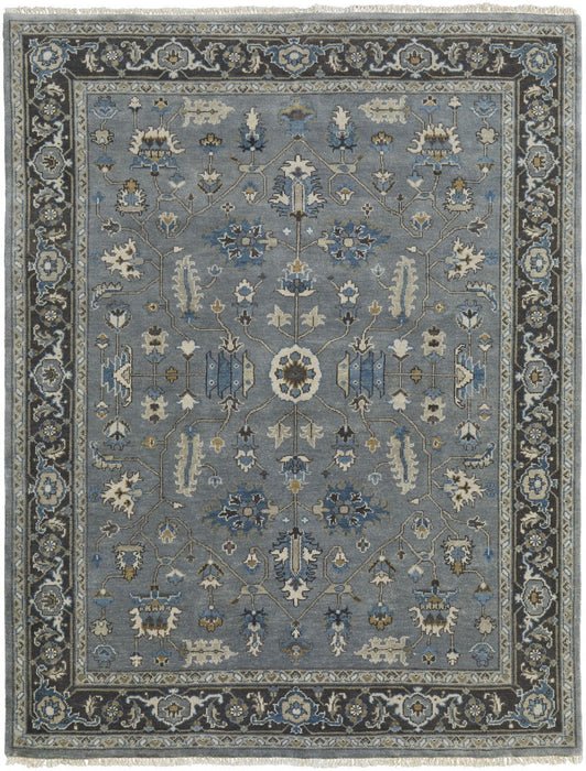 Floral Hand Knotted Stain Resistant Area Rug - Blue, Gray And Taupe Wool - 2' X 3'