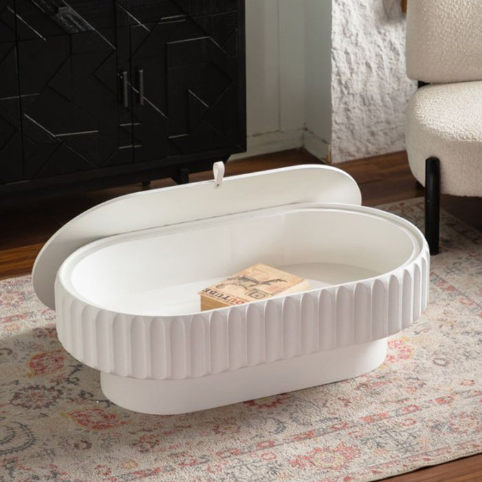 Fluted Storage Table With Lift Off Lid - Cream White Home Essentials