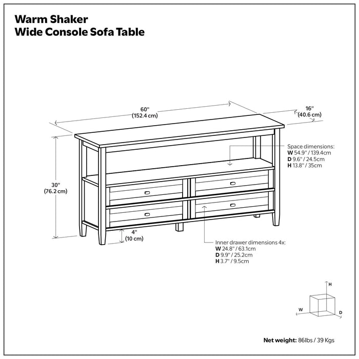 Warm Shaker - Wide Console Sofa Table - Light Golden Brown Simpli-Home