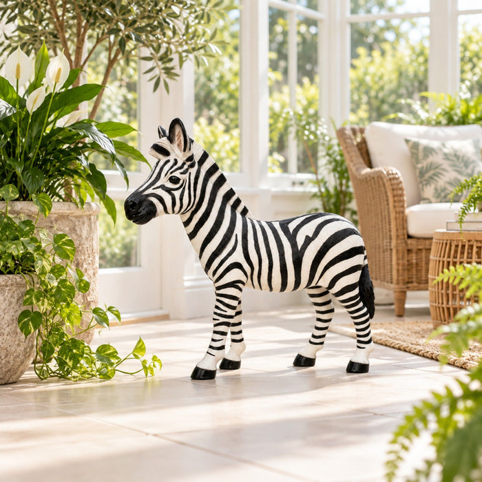 Standing Zebra Garden Statue, Animal Sculpture With 2 Ground Stakes For Outdoor Decor - Black White Daily Nest