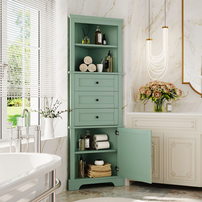 Tall Storage Cabinet With 3 Drawers And Adjustable Shelves For Bathroom Hearth and Haven