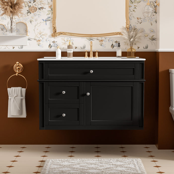 Wall Mounted Bathroom Vanity With 2 Drawers, 1 Tip Out Drawer, 3 Holes Sink Hearth and Haven