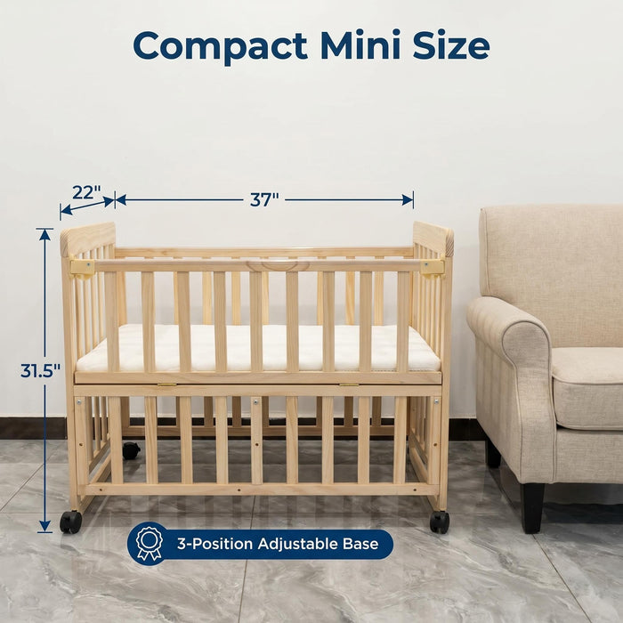 Portable Bedside Bassinet With 3 Adjustable Heights, Mini Crib For Newborns - Natural Wood Home Essentials