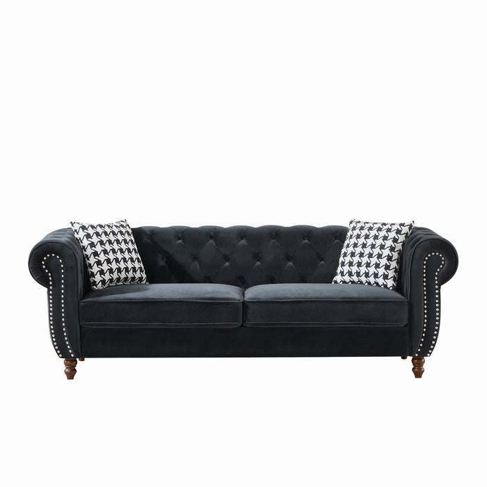 Chesterfield Velvet Upholstery Fabric Sofa With Roll Armrest & Nailhead
