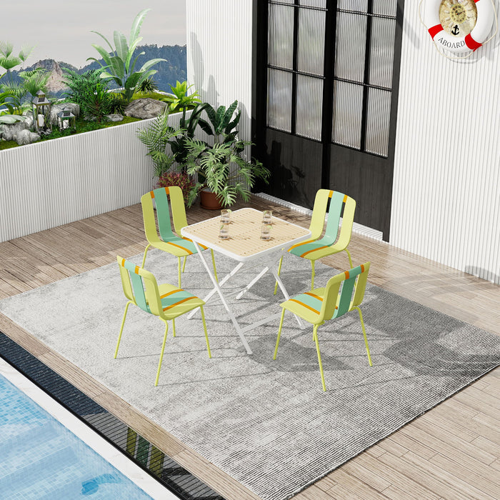 4 Piece Set Of Modern Striped Single Chairs With Folding Square Table Home Essentials