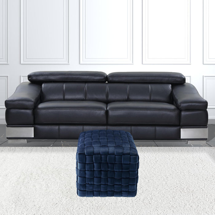 Velvet Ottoman - Navy Blue / Gold