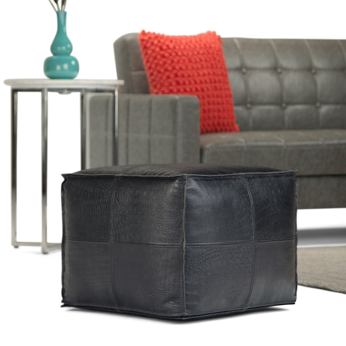 Bowen - Square Pouf - Black Simpli-Home