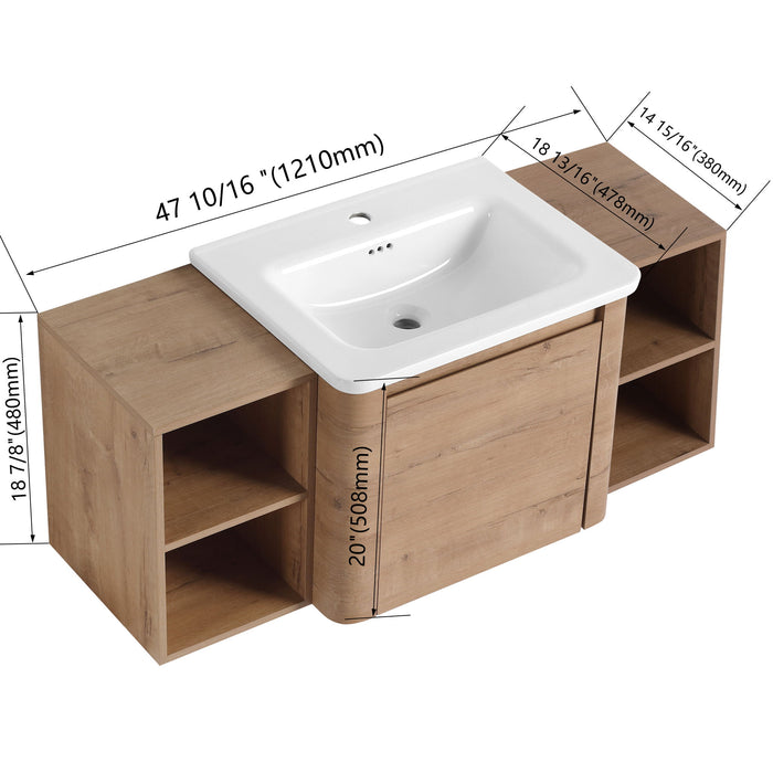 Wall Mounted Bathroom Vanity With Sink, Storage Shelves & Soft Close Door Home Essentials