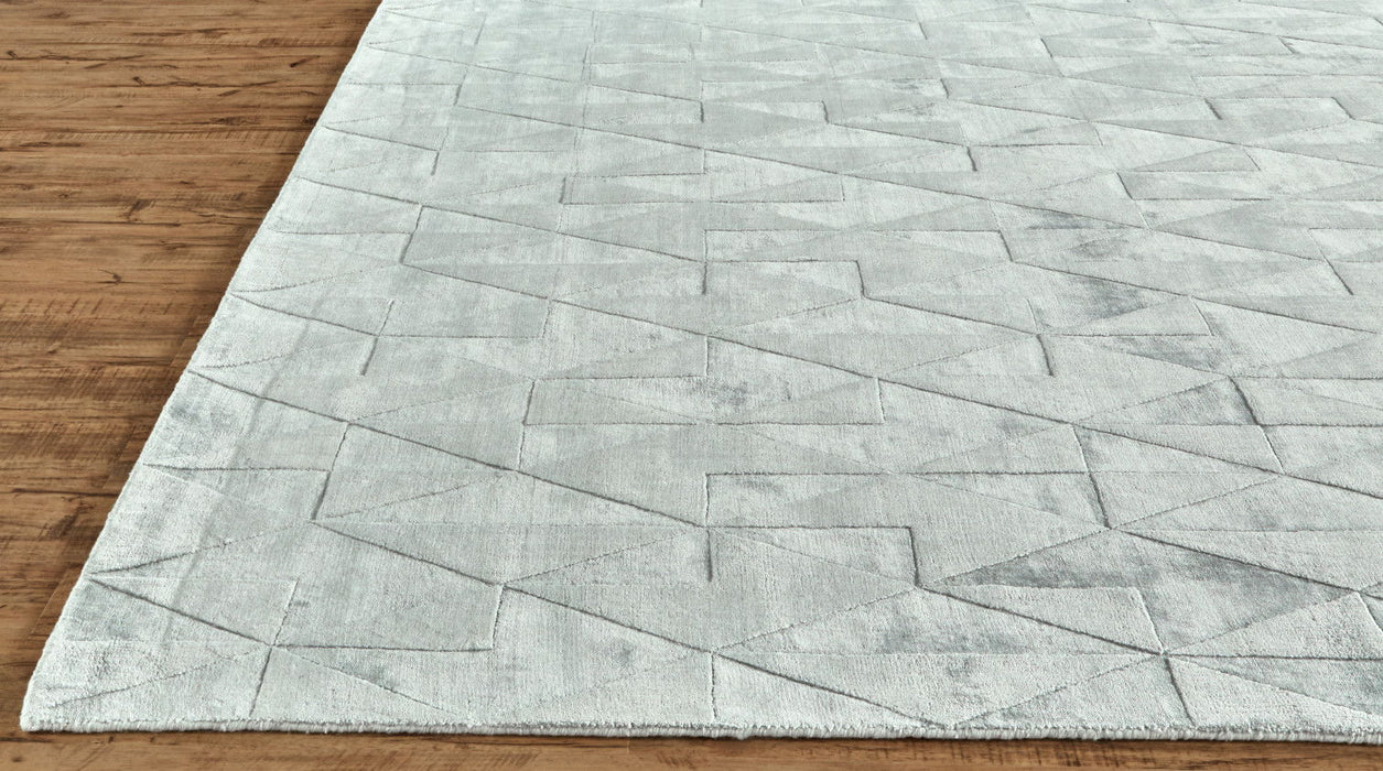 Geometric Hand Woven Runner Rug - Gray Ivory And Silver - 8'