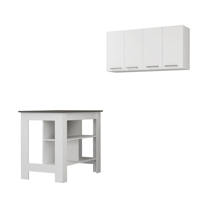 Kitchen Island Set, Storage - White / Dark Brown