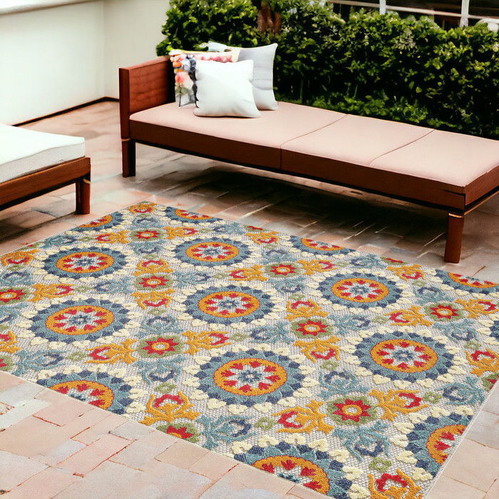 8' X 10' Moroccan Stain Resistant Indoor / Outdoor Area Rug - Orange / Ivory