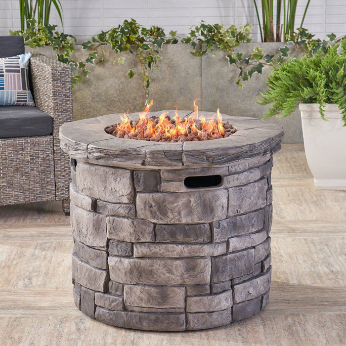 Contemporary Circular Fire Pit With 40, 000 Btu - Gray