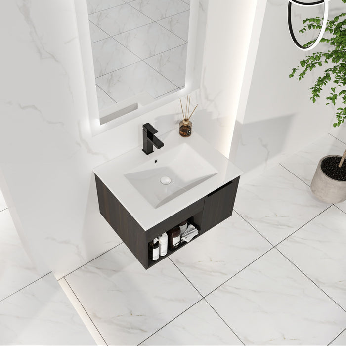 Wall Mounted Floating Bathroom Vanity With Open Shelf & Soft Close Door Home Essentials