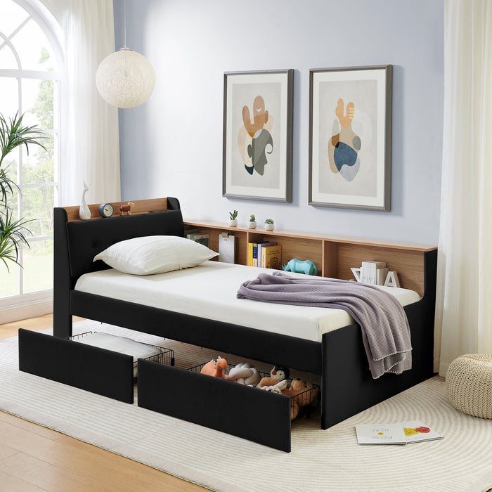 Upholstered Daybed With Storage Headboard, Wireless Charging, LED Lights Home Essentials