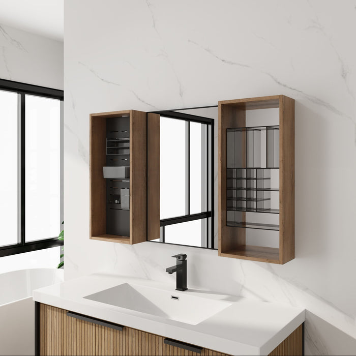43.5" Mirror Cabinet With Storage, Wall Mounted Medicine Cabinet Frame With Shelves - Imitative Oak Home Essentials