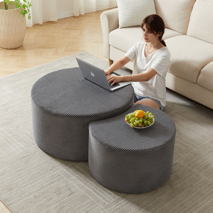 Modern Upholstered Round Coffee Table For Living Room (Set of 2) Home Essentials