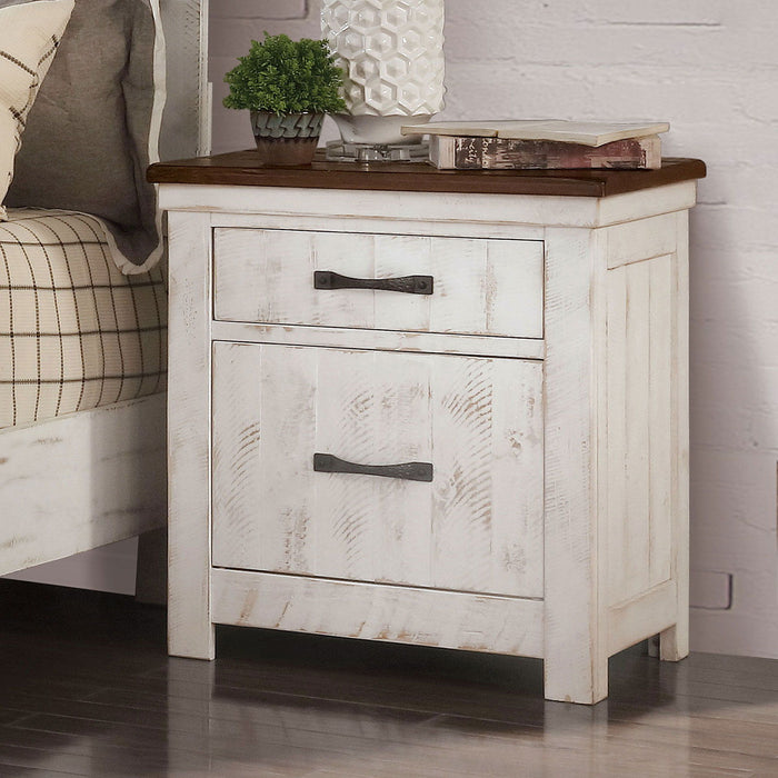 2 Drawer Nightstand With Brass Arch Pulls, Bedroom Furniture - Brown / Distressed White / Walnut Home Essentials