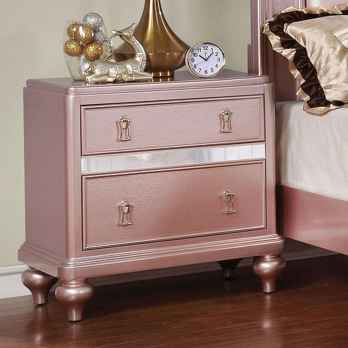 Nightstand With Mirror Accent Panels, 2 Drawer Design - Rose Gold Home Essentials