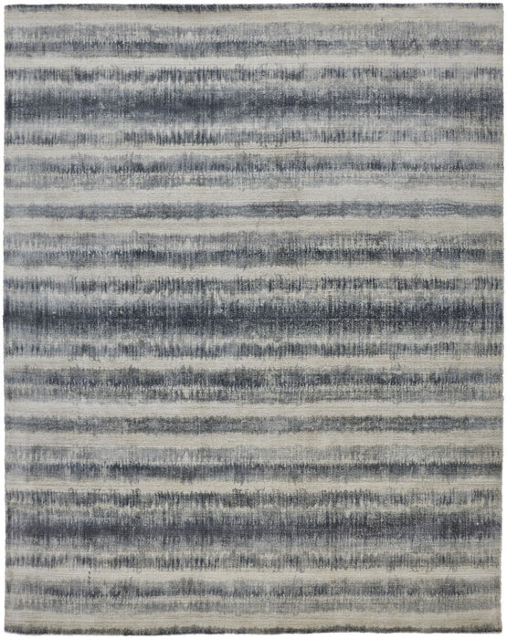 Abstract Hand Woven Area Rug - Ivory And Blue - 12' X 15'
