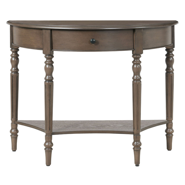 Half Moon Console Table With Drawer & Shelf For Living Room - Walnut Hearth and Haven