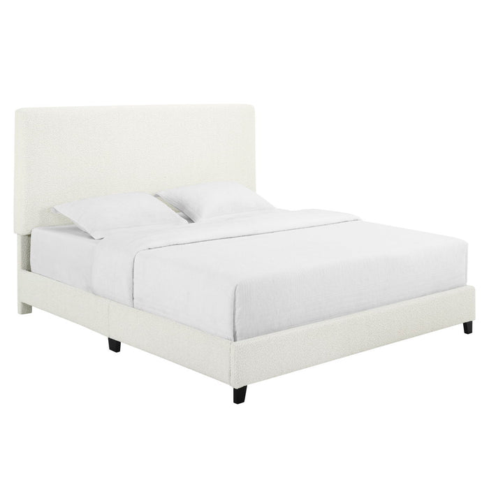 Bridgevine Home King Size White Boucle Upholstered Platform Bed