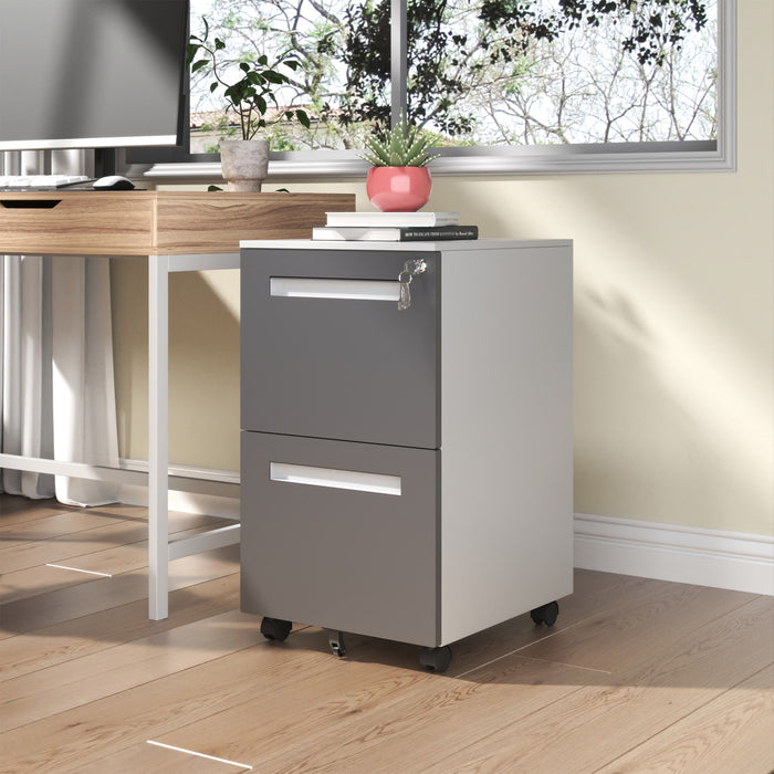 2-Drawer Mobile File Cabinet With Lock,On 360° Wheels, Holds A4/Letter/Legal Files - White Home Essentials
