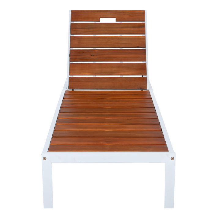 Outdoor Chaise Pool Lounge Chairs With Adjustable Backrest - Brown / White Hearth and Haven