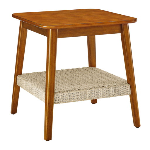 Mid - Century Square Side Table With Woven Shelf - Walnut Home Essentials