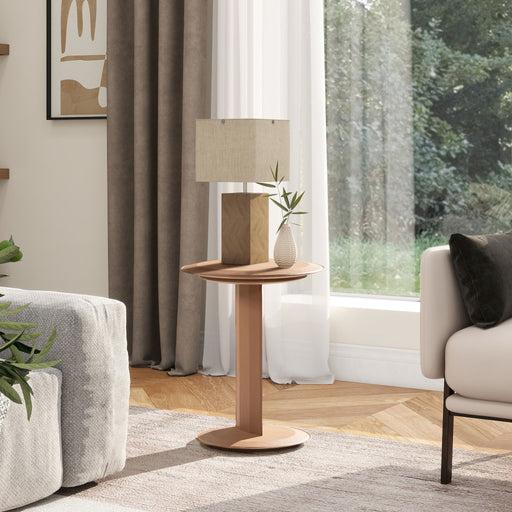 Mode - Leatherette Round C-Shaped Sofa Side Table - Saddle Brown Jennifer Taylor Home